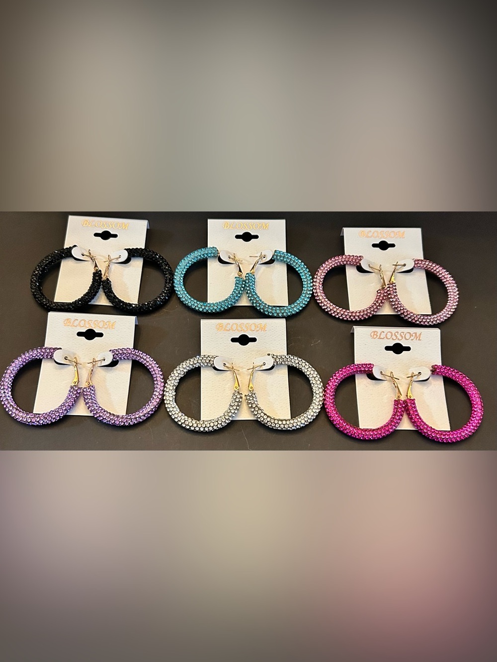 SET of 2 Blossom Assorted Color Crystal Hoop Earrings - Gold Tone - Your Choice